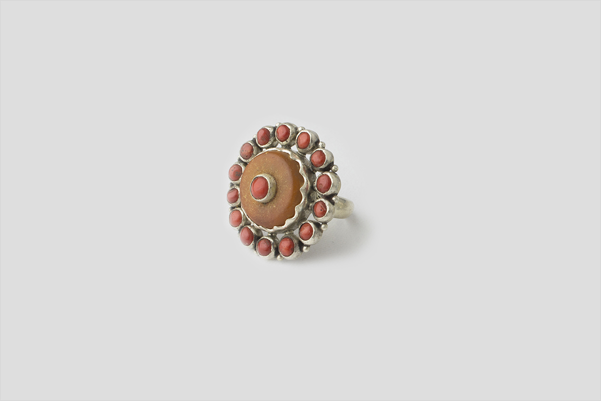 Amber & Coral Silver Ring