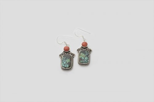 Turquoise Coral silver earring (Wire Design)